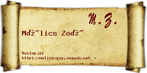 Málics Zoé névjegykártya